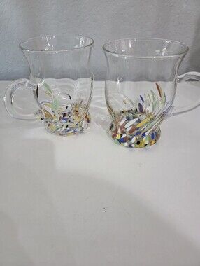 Hand-Blown Clear Glass Mug with Multicolor Speckled Base